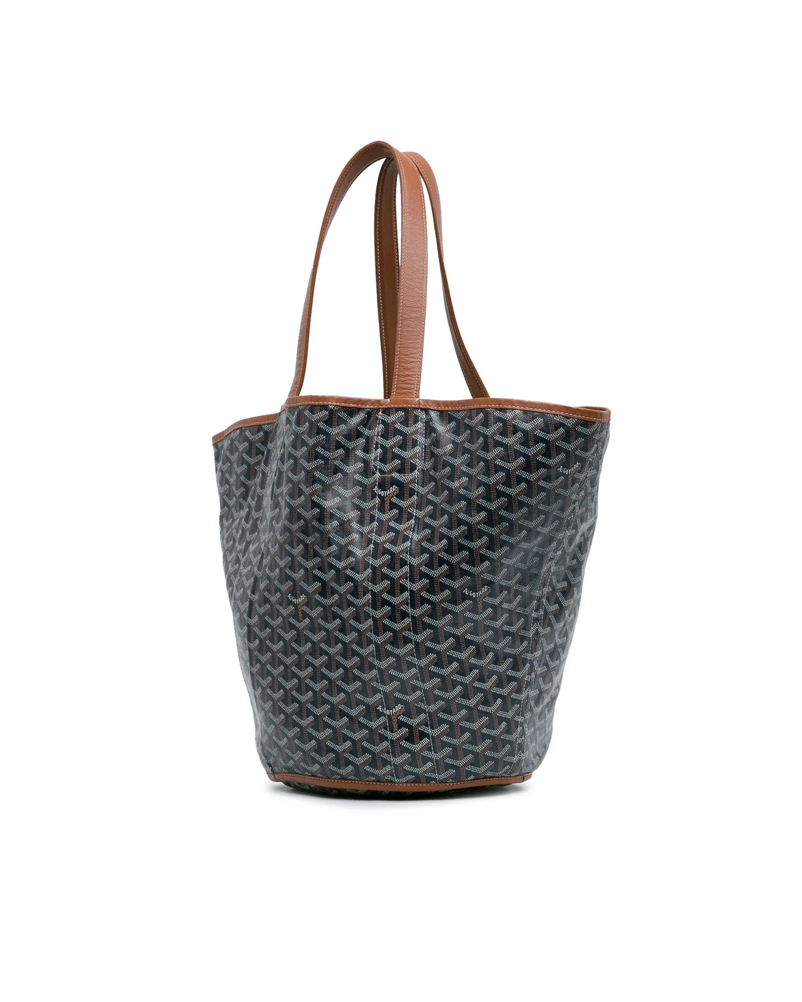 Reversible Coated Canvas Tote with Leather Trim and Flat Straps