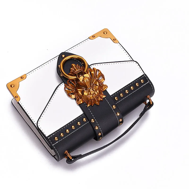 Shoulder Bag Fashion Metal Lion Head Square Pack Crossbody Package