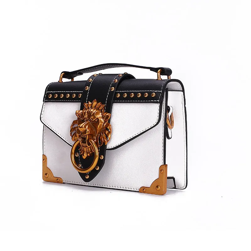 Shoulder Bag Fashion Metal Lion Head Square Pack Crossbody Package