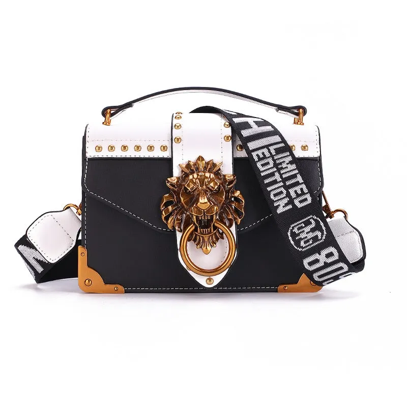 Shoulder Bag Fashion Metal Lion Head Square Pack Crossbody Package