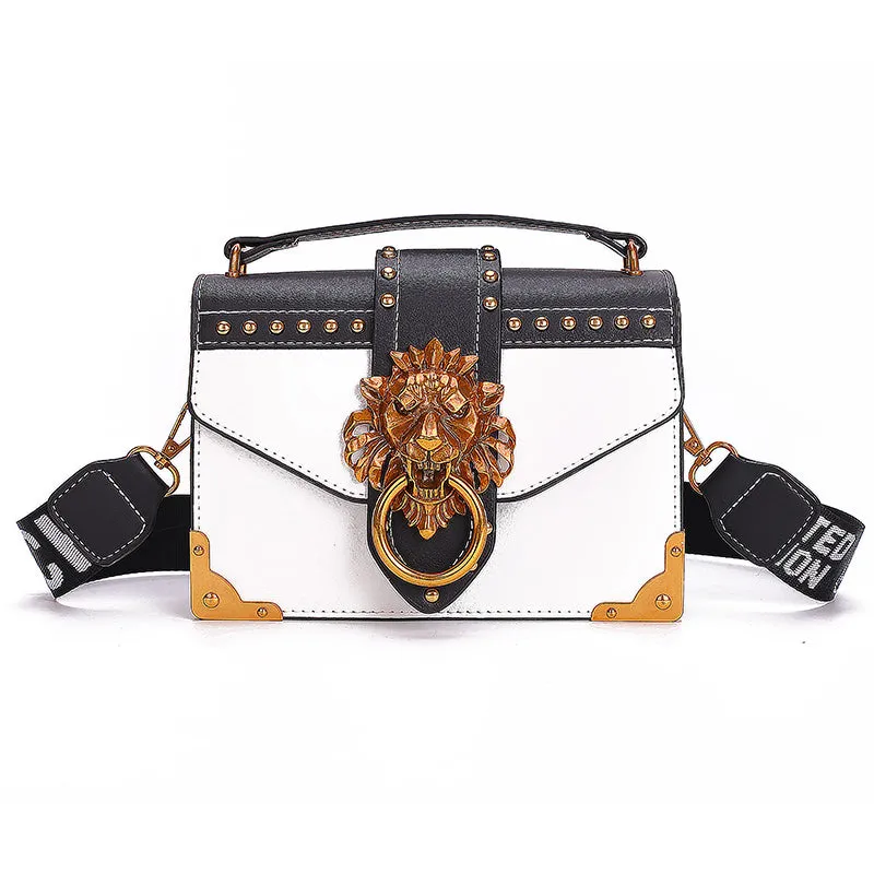 Shoulder Bag Fashion Metal Lion Head Square Pack Crossbody Package