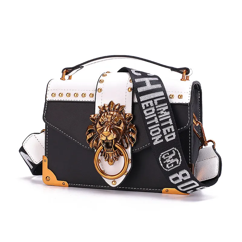 Shoulder Bag Fashion Metal Lion Head Square Pack Crossbody Package