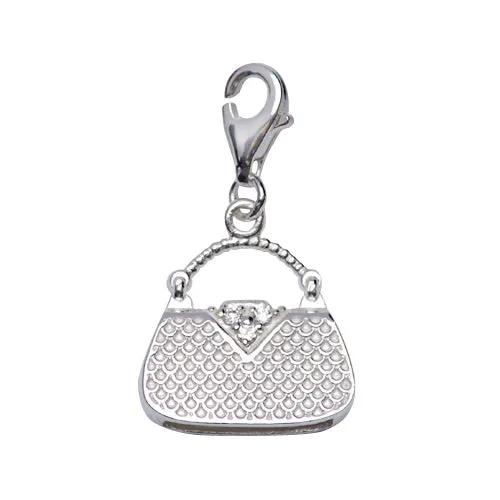 Silver Crystal Tote Handbag Charm