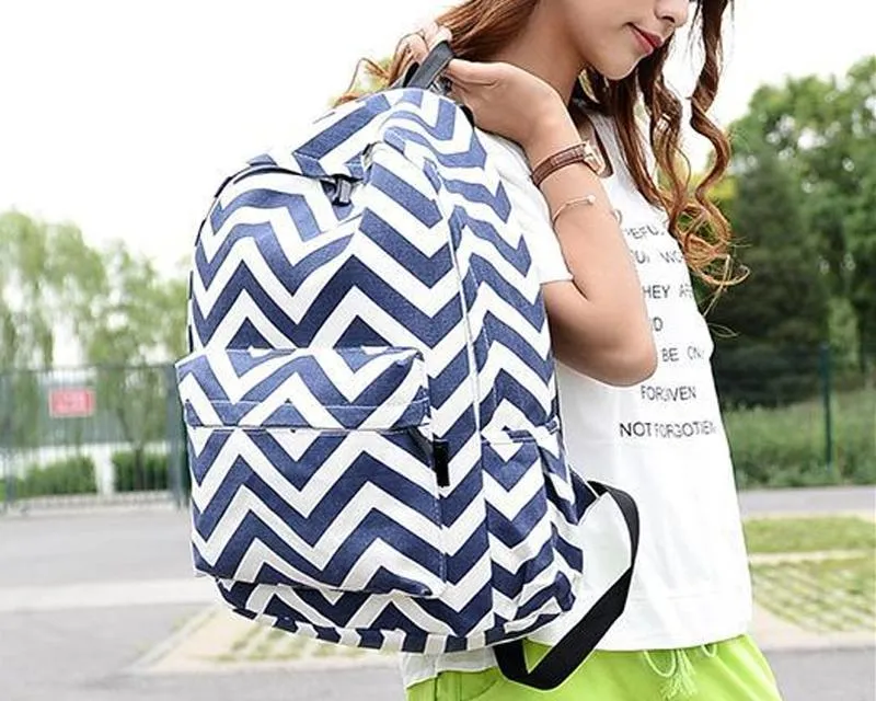 Stripe Print Casual Canvas Backpack - Black