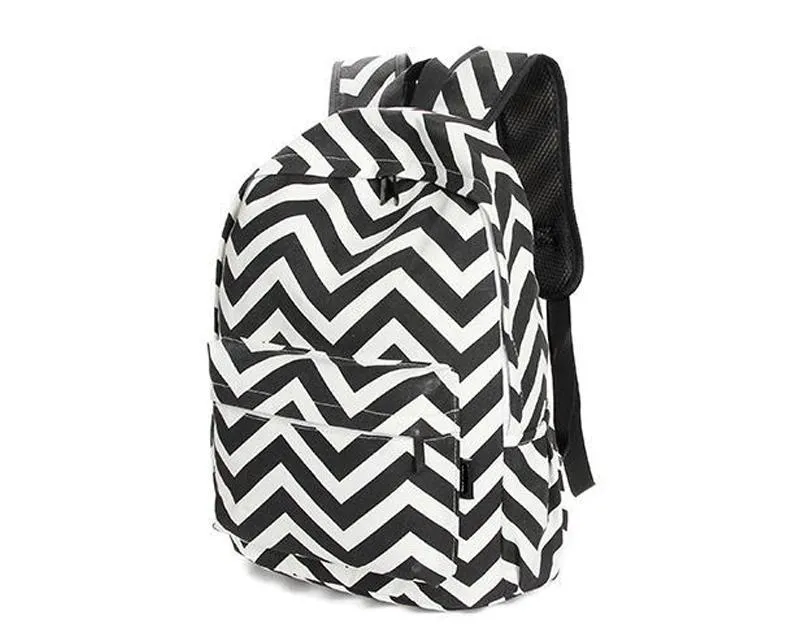 Stripe Print Casual Canvas Backpack - Black