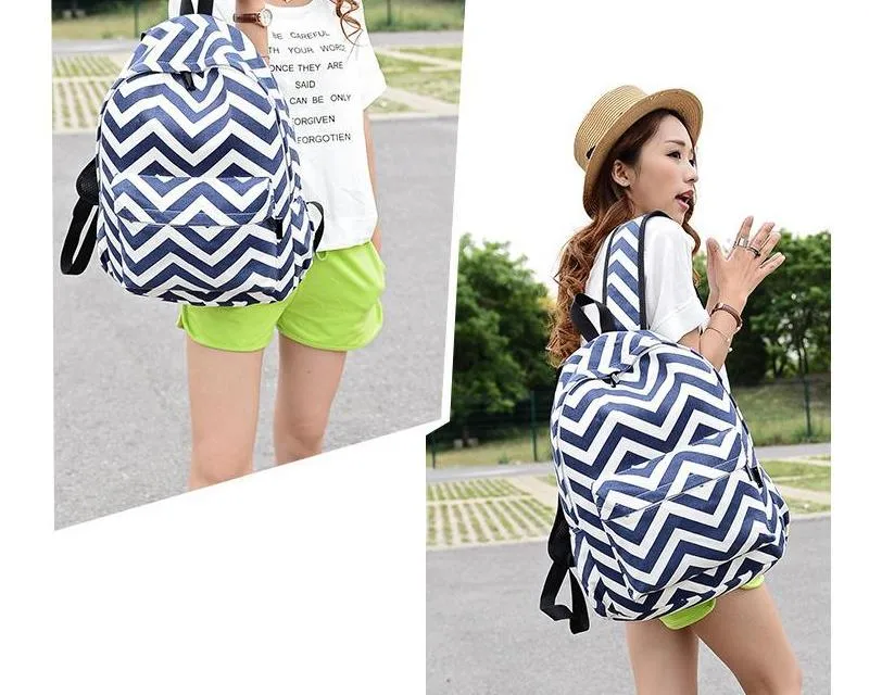 Stripe Print Casual Canvas Backpack - Blue