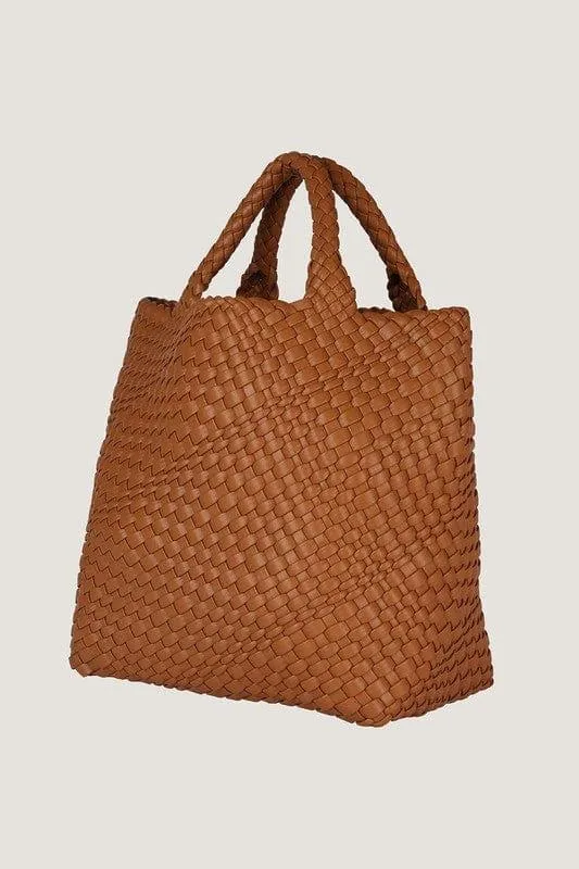 Vegan Leather Woven Tote Bag