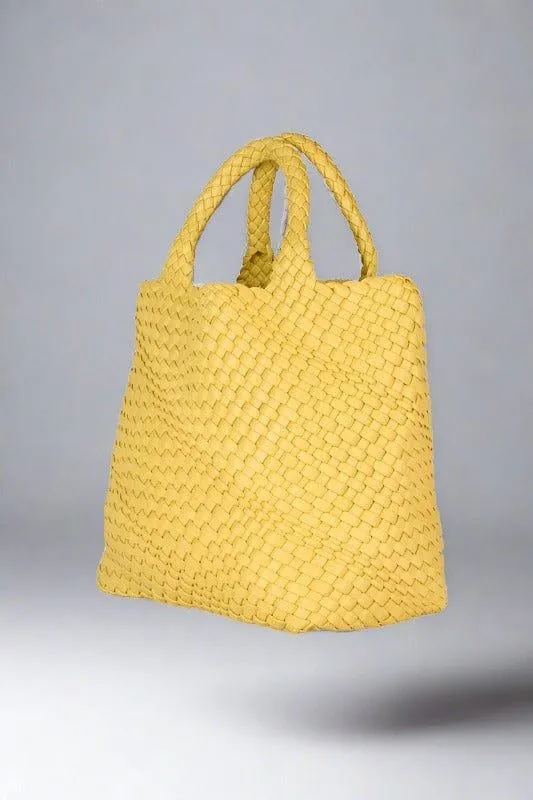 Vegan Leather Woven Tote Bag