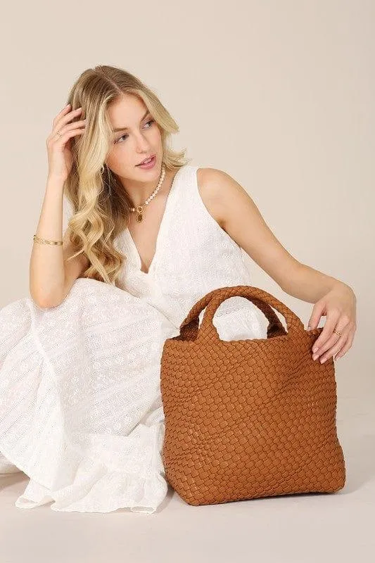 Vegan Leather Woven Tote Bag