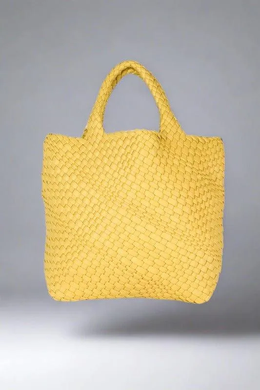 Vegan Leather Woven Tote Bag