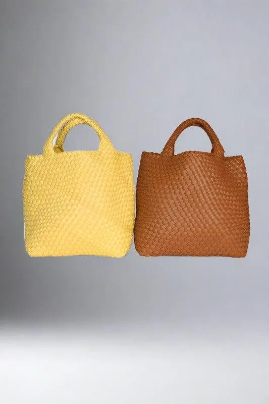 Vegan Leather Woven Tote Bag